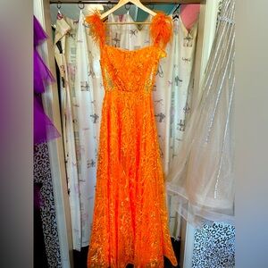 Orange feather gown